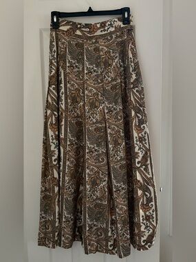 OUTBACK RED, Paisley Print Split Skirt in White, Peach & Olive, Size 8